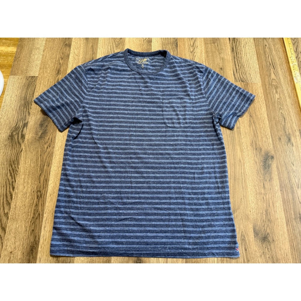Jachs MFG T-Shirt Mens Medium Blue Adult Striped Pocket Linen Blend Excellent